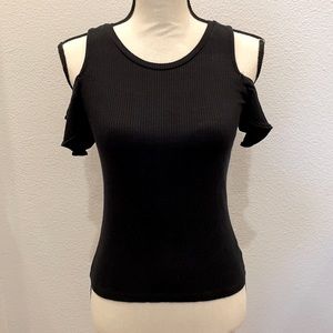 American Eagle Ribbed, Fitted Cold-Shoulder Top